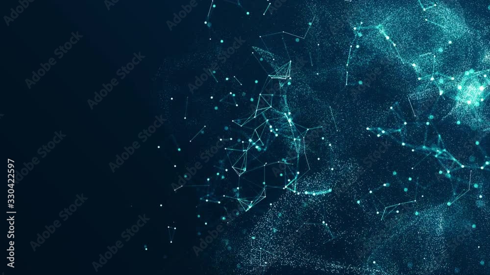 Poster Abstract lines and dots connect background. Technology connection digital data and big data concept.Communication and technology network concept with moving lines and dots.