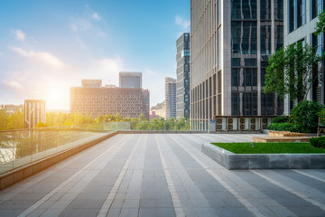 Square and office building of Jinan central business district..