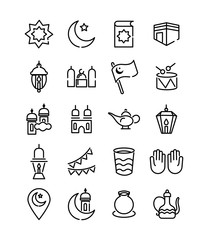 ramadam kareem set line style icons