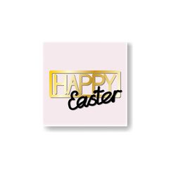 Happy easter lettering in square frame. Golden and black text. Vector illustration, poster, banner.