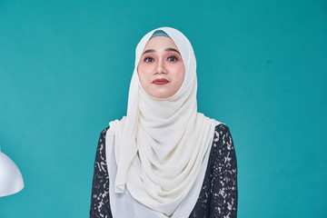 Beauty asian women wearing scarf with variety reaction face isolated