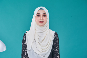 Beauty asian women wearing scarf with variety reaction face isolated