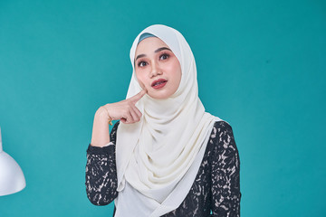 Beauty asian women wearing scarf with variety reaction face isolated