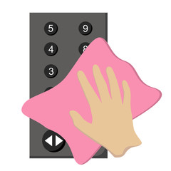 Use the cloth to clean the elevator control panel, flat design vector.