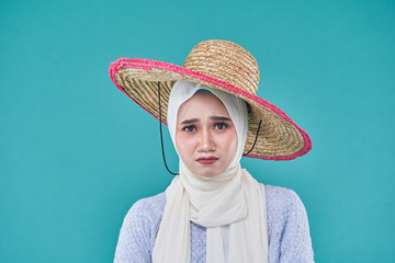 Beauty asian women wearing scarf with variety reaction face isolated