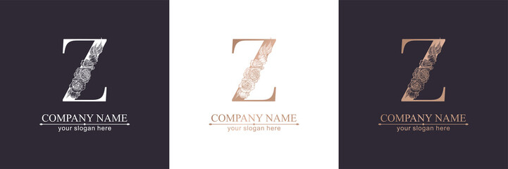 Letter Z logo or monogram. For your business. Vector sign. Floral style, beautiful roses. Personal logo.