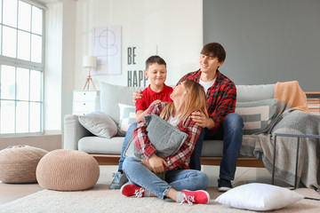 Obraz premium Portrait of happy family resting together at home