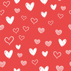 Heart doodles seamless pattern. Hand drawn hearts texture.
