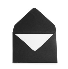 Paper envelope with card on white background