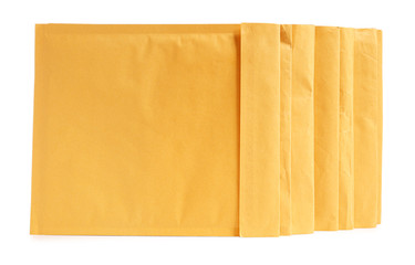 Many envelopes parcels on white background