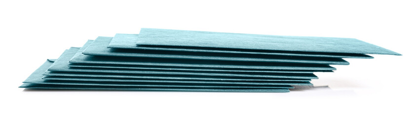Stack of paper envelopes on white background