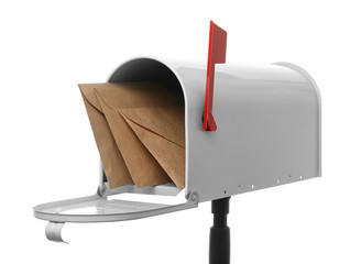 Mail box with letters on white background