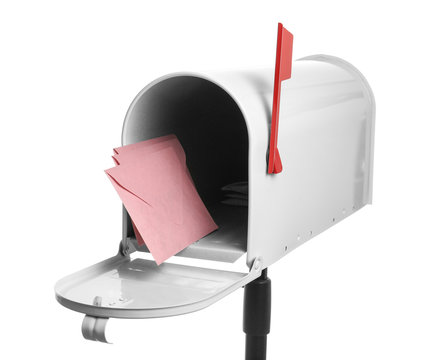 Mail box with letters on white background