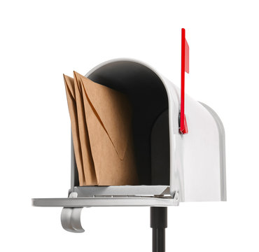 Mail box with letters on white background