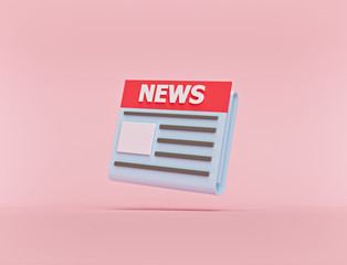 cartoon style minimal newspaper icon isolated on pastel pink background. creative news symbol design for blog, website, poster, banner. 3d rendering - obrazy, fototapety, plakaty