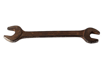Rusty wrench, isolated on white background.
