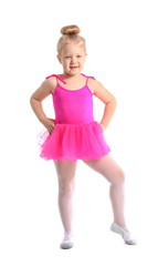 Cute little ballerina on white background