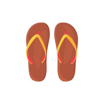 Vector illustration with summer slate sandals in cartoon style. Women's beach shoes in warm colors. Sandals for relaxation and travel