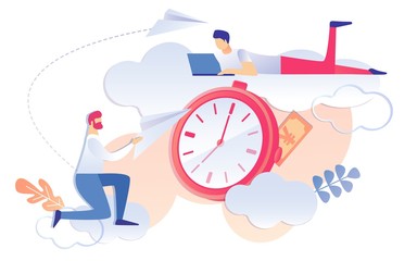 Time is Money Concept. Cartoon Man Working Notebook, Businessman Launch Paper Plane Vector Illustration. Communication Message Reminder. Hour Payment Job, Increase Productivity Time Management