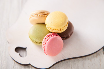 macarons on a table, selective focus, copy space