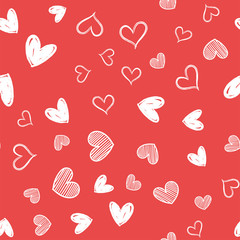 Heart doodles seamless pattern. Hand drawn hearts texture.