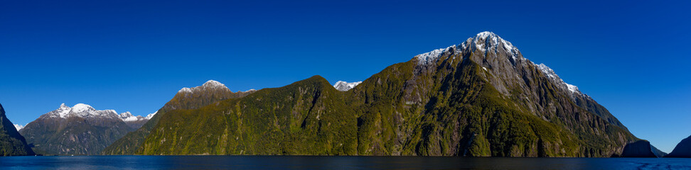Panorama of Milford Sound at Fiordland National Park in New Zealand