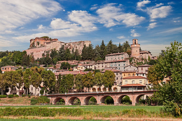 Castrocaro Terme, Forli-Cesena, Emilia-Romagna, Italy: landscape of the spa town with the ancient...