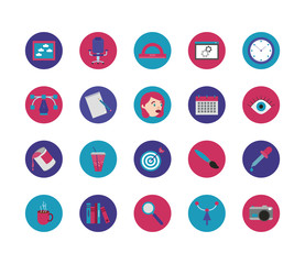 bundle of designer set block and flat icons