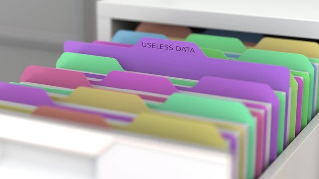 File with useless data in the office file cabinet. 3D animation