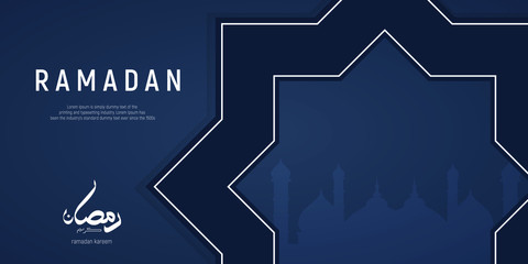 Ramadan Kareem calligraphy design. banner template with  ornamental of mosaic for islamic