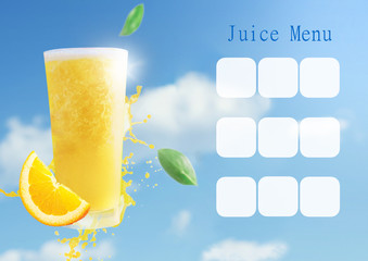 Mix Media Design Juice Menu With Blue Sky Background Which Look Thirsty Under Sunshine