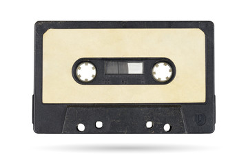 Old audio tape compact cassette solated on white