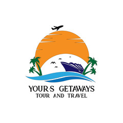Beach traveling logo template vector. The logo of the trip to the beach in the summer to enjoy a summer vacation