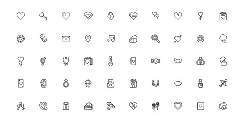 bundle of valentines day line style set icons