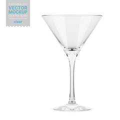 Empty clear cocktail glass template. Vector mockup.