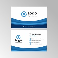 Simple abstract business card with blue and white color design, professional name card template vector