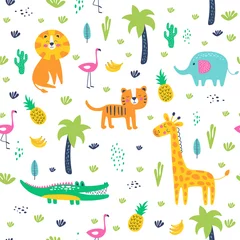  Seamless pattern wild animals in jungle. Kids vector © 210484kate