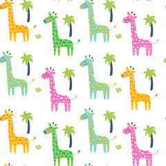 Seamless pattern with giraffe. Kids vector