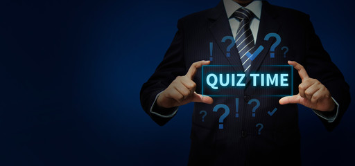 Quiz time text in digital format with Business person, Business concept