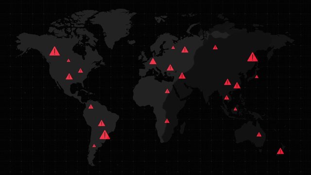 Map about alarms or signals all over the world animate background,Flashing dots on the map alerts or alarms regarding the spread of various pathogens,Incidents at various points around the world conce