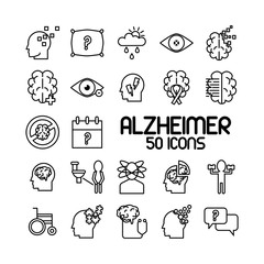 Fototapeta premium bundle of alzheimer set icons and lettering