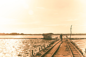 Fototapeta na wymiar old wooden pier on the lake
