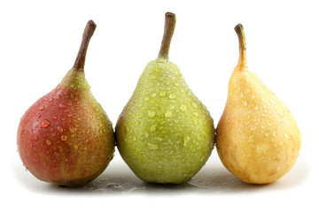 Red, green and yellow pears