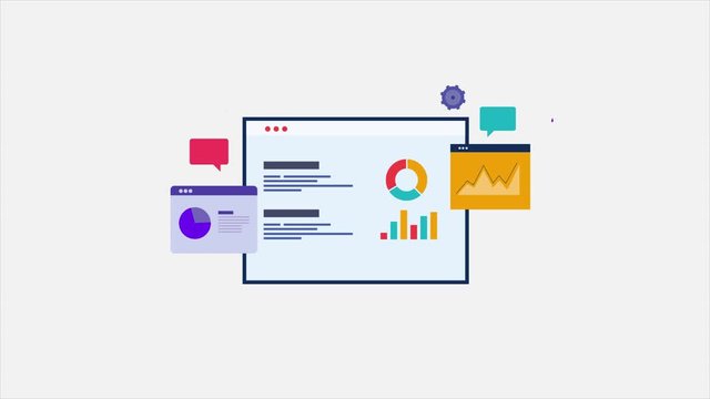 Big data analysis, business intelligence technology,  search and marketing data analysis concept. 2d animation video clip.