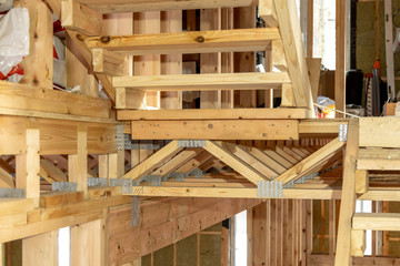 Residential housing construction. Construction of a wooden frame house
