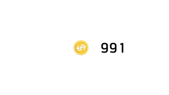Dollar coin gold color with one million number counter on a white background with alpha selection shape graphic style HD animation.