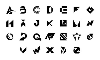 Collection of letter a to z logo. Geometric abstract logos. Abstract font and alphabet. Isolated on White background