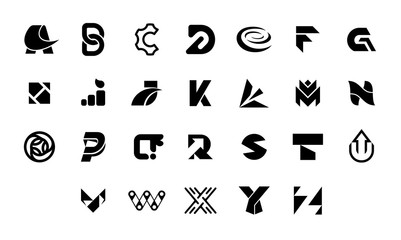 Collection of letter a to z logo. Geometric abstract logos. Abstract font and alphabet. Isolated on White background