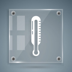 White Meteorology thermometer measuring icon isolated on grey background. Thermometer equipment showing hot or cold weather. Square glass panels. Vector Illustration