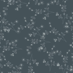  Seamless pattern of abstract flowers on their stems with green leaf print , fabric